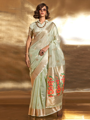 Divastri Woven Banarasi Tissue Saree(Light Green)