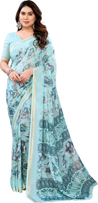 Moda Rapido Floral Print Bollywood Georgette Saree(Light Green)