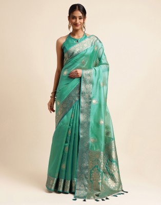 Divastri Woven, Self Design, Embellished Banarasi Organza Saree(Green, Gold)