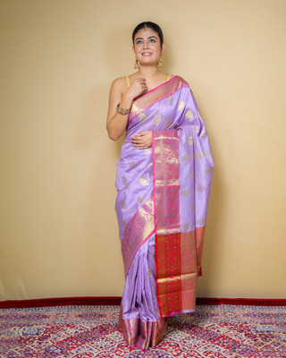 Banarashe Woven Banarasi Silk Blend Saree(Purple)