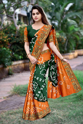 DHARMRAJ ENTERPRISE Woven Bandhani Art Silk Saree(Green)