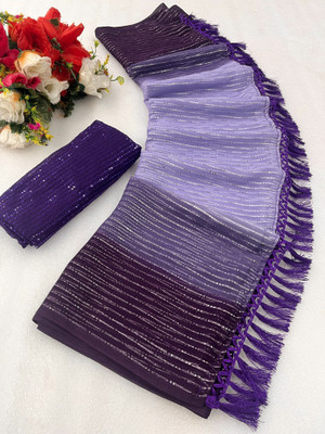 Parth Creation Self Design Banarasi Georgette Saree(Purple)