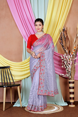 MAHADEV Embroidered Bollywood Supernet Saree(Purple)