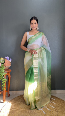 Bansari Textiles Self Design Bollywood Jacquard, Organza Saree(Light Green)