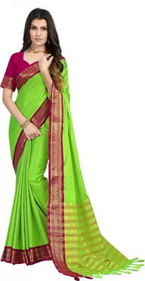 HouseOfCommon Solid/Plain Bollywood Jacquard Saree(Light Green, Pink)
