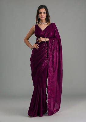 HouseOfCommon Embellished, Embroidered Bollywood Georgette Saree(Purple)