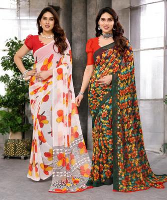 Moda Rapido Printed Bollywood Georgette Saree(Pack of 2, Multicolor)