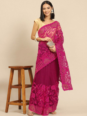 ANOUK Embroidered Chanderi Net Saree(Red)