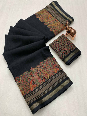 Peachmode Embroidered Bollywood Silk Blend Saree(Black)