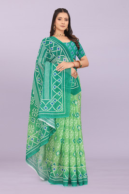 Rivaana Printed Bollywood Cotton Linen, Cotton Silk Saree(Green)