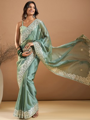 Sareemall Embroidered Bollywood Organza Saree(Light Green)