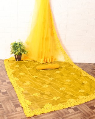 DEVKISONDESIGNER Embroidered Bollywood Net Saree(Yellow)