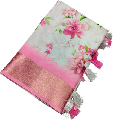 RAJ DARBAR Digital Print Banarasi Silk Blend Saree(Multicolor)