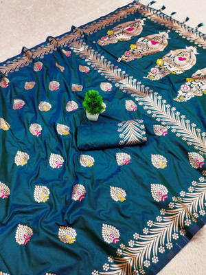 Tasrika Woven Banarasi Cotton Silk Saree(Green)