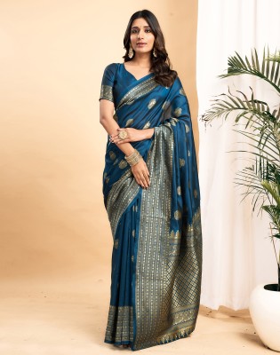 Divastri Woven, Embellished Kanjivaram Silk Blend, Jacquard Saree(Blue)