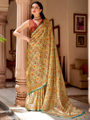 Divastri Printed Daily Wear Pure Silk Saree(Beige)