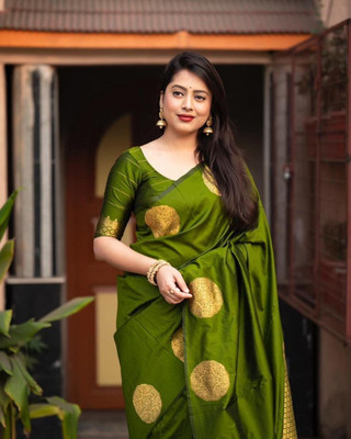 Anahant Creation Self Design Banarasi Art Silk Saree(Green)