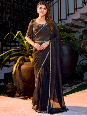 Sareemall Embellished Bollywood Chiffon Saree(Black)