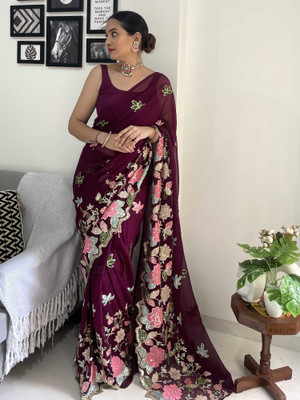 Tasrika Embroidered Bollywood Georgette Saree(Maroon)