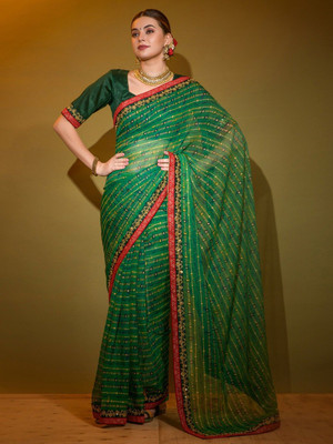 ANOUK Printed Banarasi Georgette Saree(Green)