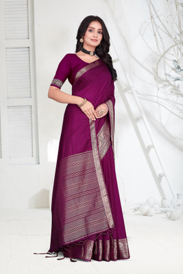 Aarunika SST Solid/Plain Bollywood Pure Silk Saree(Magenta)