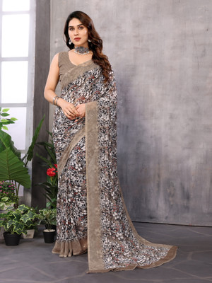 Divastri Printed Bollywood Georgette Saree(Brown)
