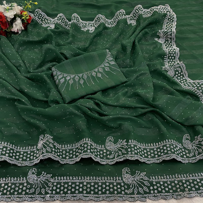 Mikhushop Embellished Bollywood Georgette Saree(Light Green)