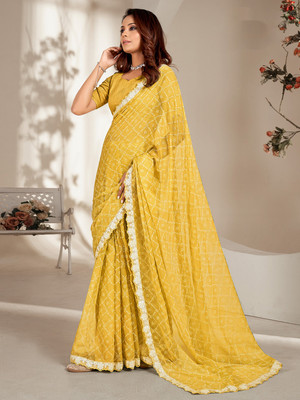 Divastri Embellished Bollywood Chiffon Saree(Yellow)