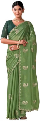 ShreeVastra Embroidered, Paisley Bollywood Chiffon Saree(Purple)