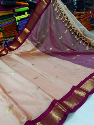 Mysstre Woven Paithani Cotton Silk Saree(Beige)