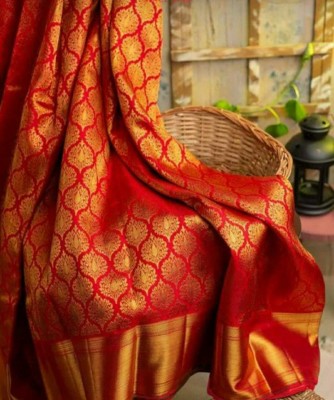 FABART CRETION Embroidered Banarasi Pure Silk Saree(Red)