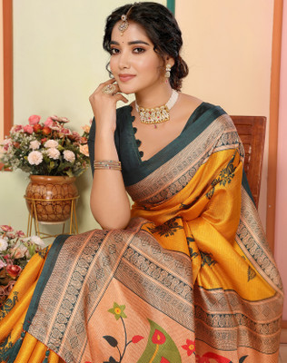 YASHIKA Printed Kalamkari Art Silk Saree(Yellow)