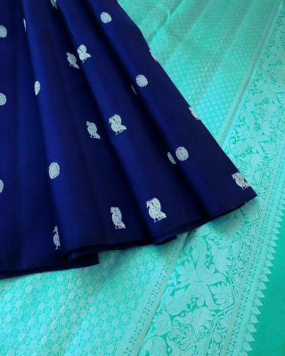 KPR CREATION Floral Print Daily Wear Jacquard Saree(Dark Blue)
