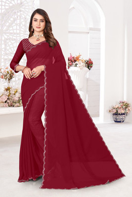 BATHANI CREATION Solid/Plain Bollywood Georgette Saree(Blue)