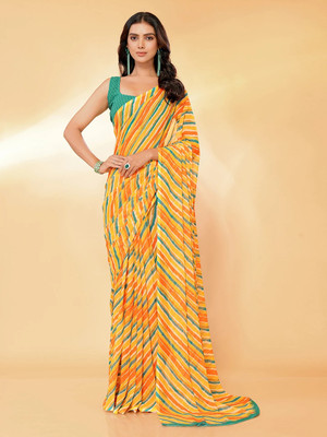 Janasya Printed Leheria Georgette Saree(Orange)