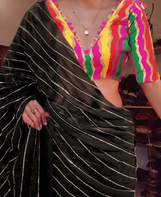 Sareez House Striped Bollywood Chiffon Saree(Black)