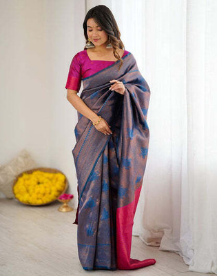 BAL KRISHNA SAREE Woven Banarasi Art Silk Saree(Blue)