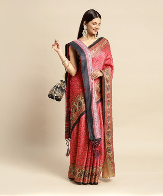 Tasrika Printed Banarasi Silk Blend Saree(Pink)
