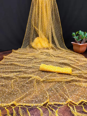 FINIVOIR Self Design Bollywood Net Saree(Yellow)