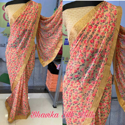 bhavika silk mills Printed Daily Wear Georgette Saree(Cream)