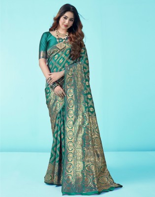 SIRIL Woven, Self Design, Embellished Banarasi Art Silk Saree(Green, Gold)