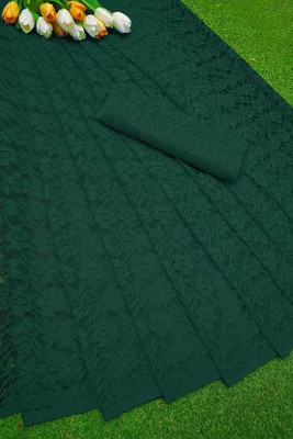 Aarya creation Self Design Bollywood Net Saree(Dark Green)