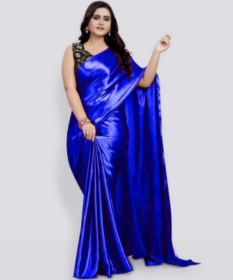 PCDESIGNER Solid/Plain Bollywood Satin Saree(Blue)