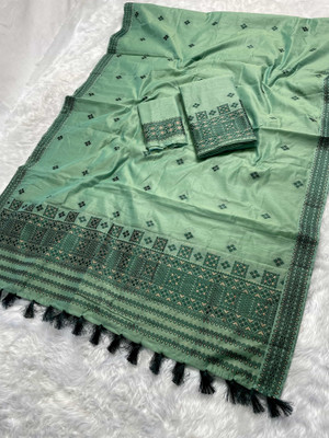 Skiran's Woven Mekhela Chador Cotton Blend Saree(Green)