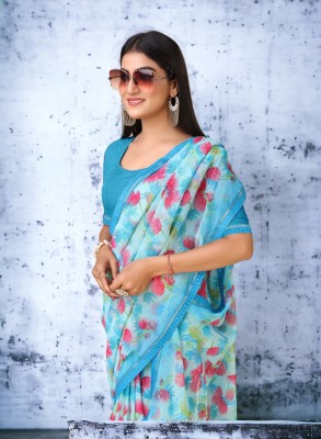 AMBUJAINTERNATIONAL Self Design Bollywood Georgette Saree(Light Blue)