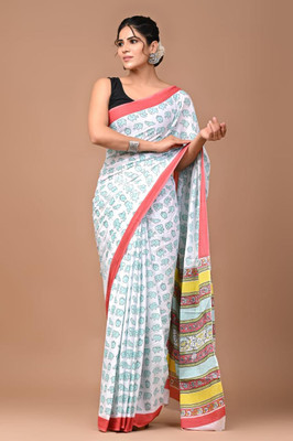 Om Traders Printed Saree with Attached Blouse Cotton Silk Saree(Multicolor)