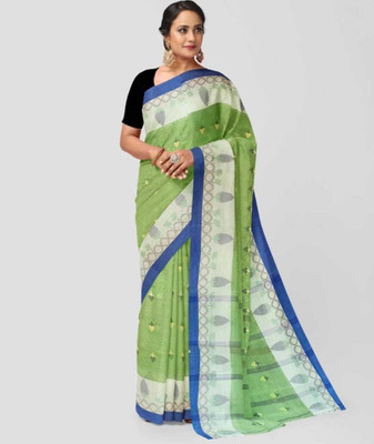 Ghosh handloom Self Design Tant Pure Cotton Saree(Green)