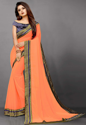 Rashiklal & Co. Solid/Plain, Dyed, Self Design Bollywood Georgette, Chiffon Saree(Orange)