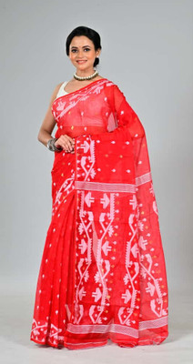 Mondal Saree Centre Printed Jamdani Cotton Silk Saree(Red)
