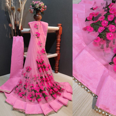 JSItaliya Embroidered Bollywood Net Saree(Pink)